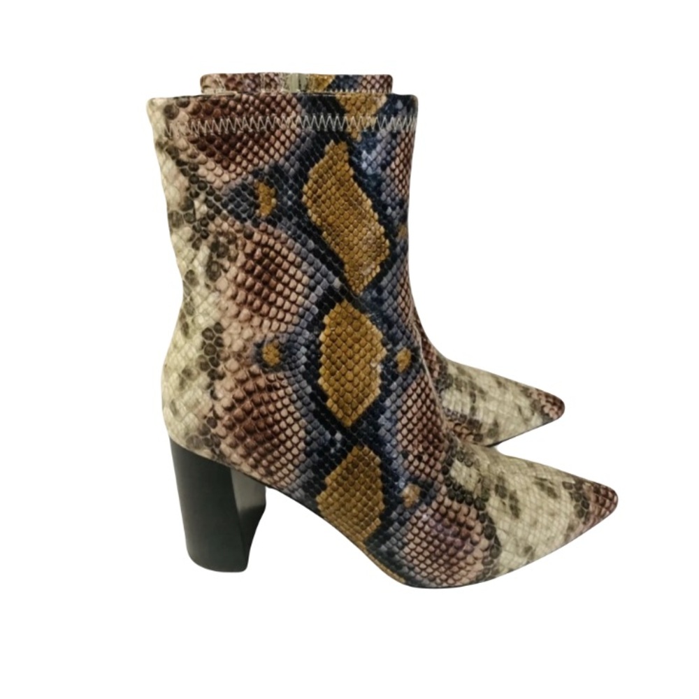 Jeffrey Campbell Pointed Toe Snakeskin Leather Block Heel Boots Women Size 6